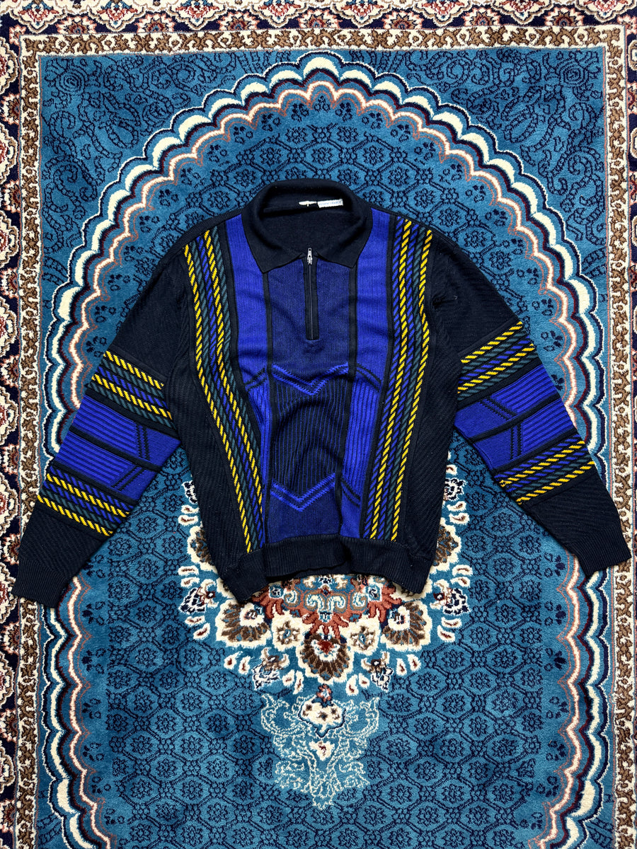 Pedrini Franco Textured Knit Multicolour Polo Style Zipped Sweater - L/XL