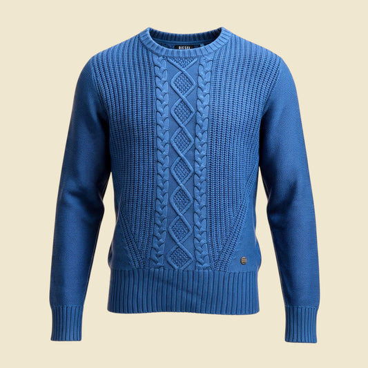Diesel Blue Textured Cable Knit Sweater - M