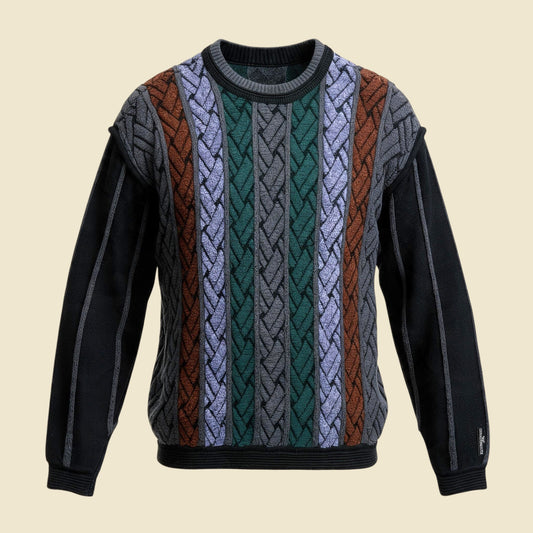 Carlo Colucci Black Textured Knit Crewneck Sweater - XL