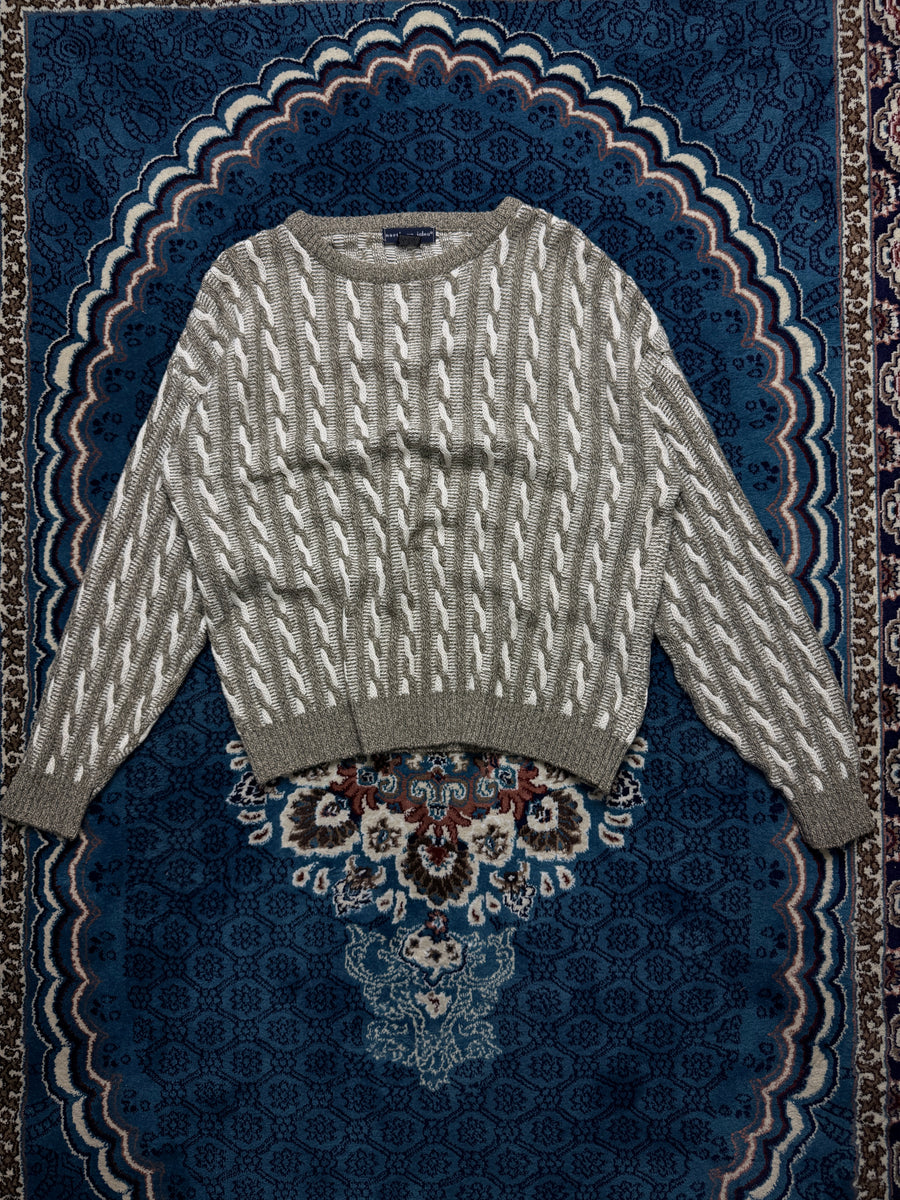 Northern Isle Beige Textured Knit Crewneck Sweater - L