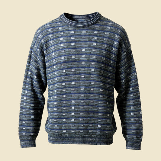 Oltremoda Bluish Grey Patterned Crewneck Sweater - L