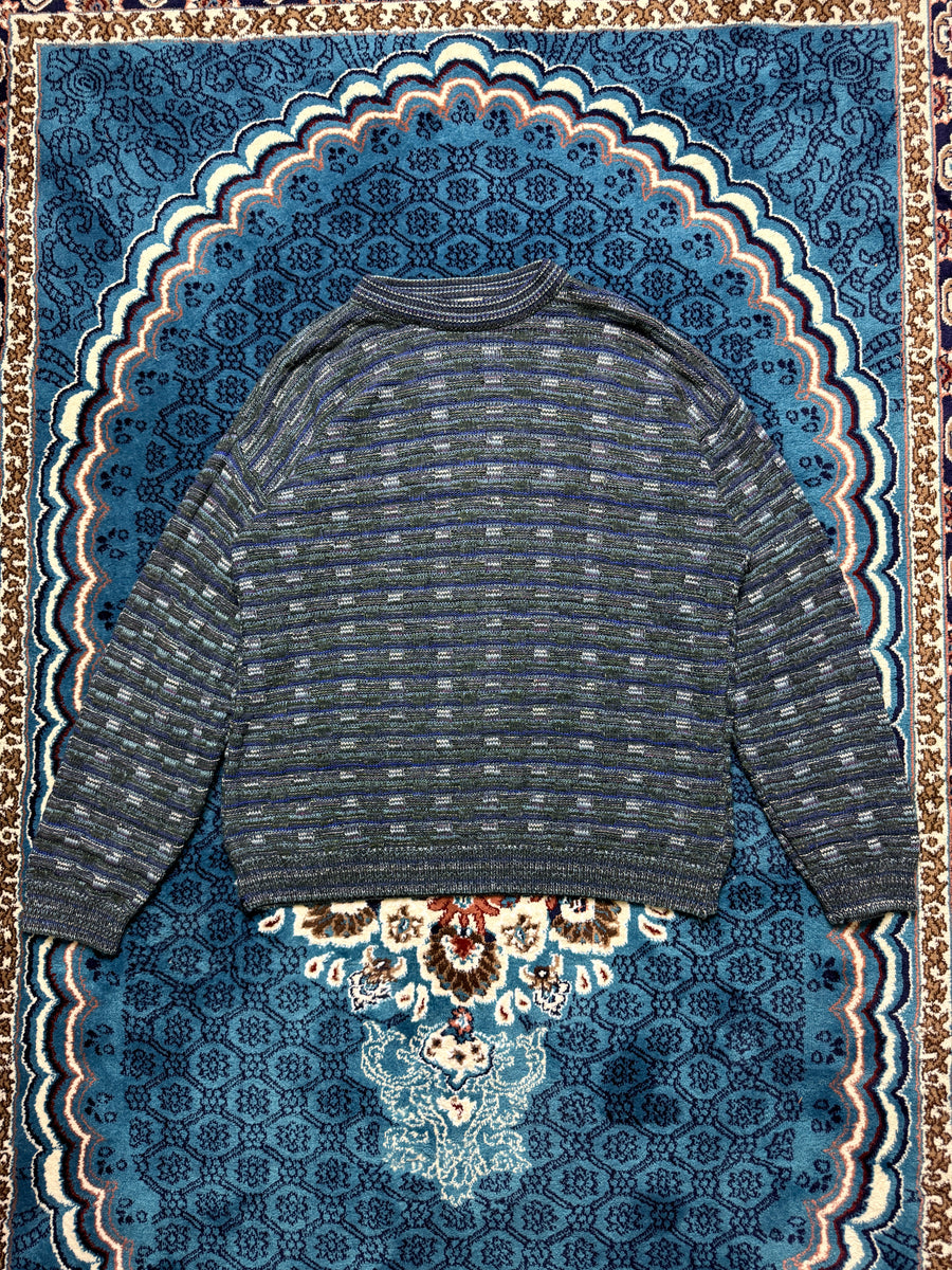 Oltremoda Bluish Grey Patterned Crewneck Sweater - L