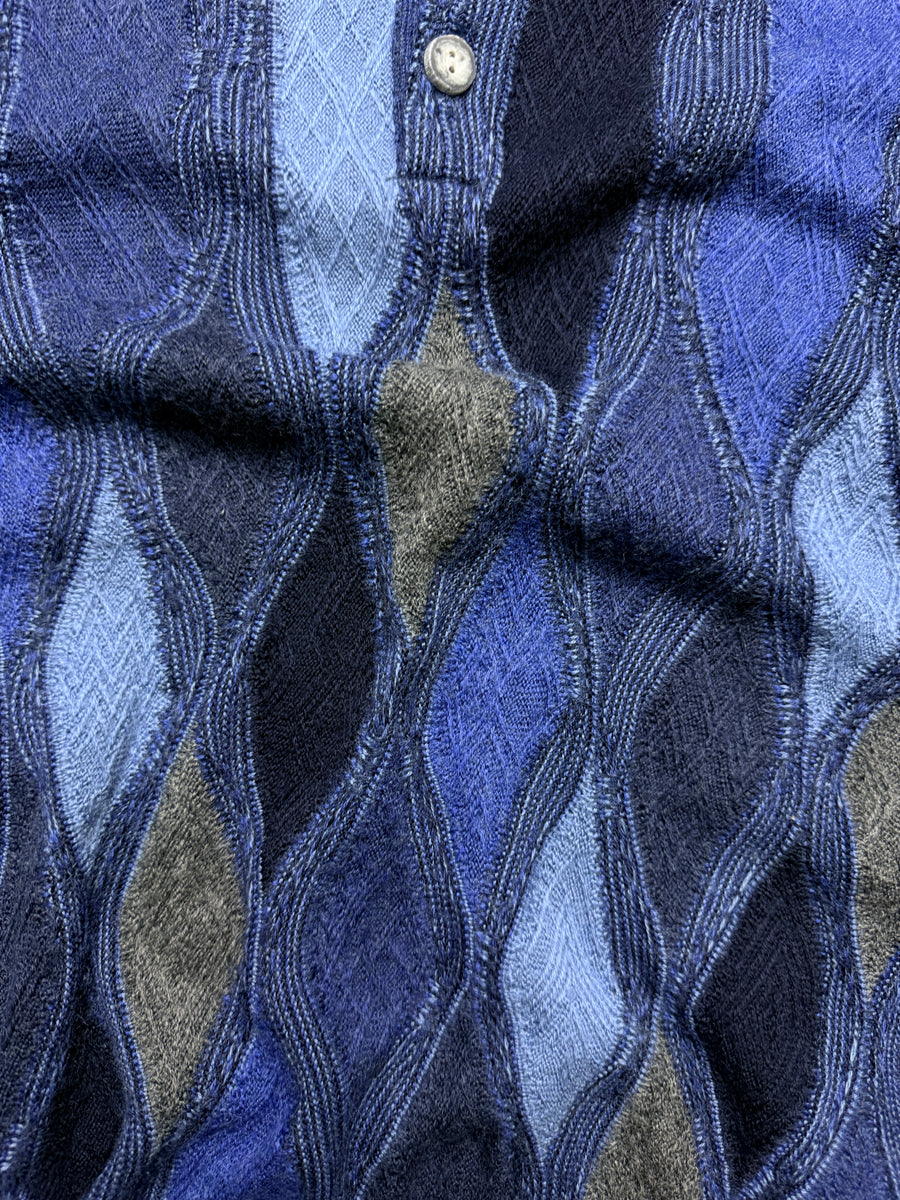 Woolmark Blue Patterned Polo Style Sweater - M