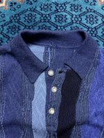 Woolmark Blue Patterned Polo Style Sweater - M
