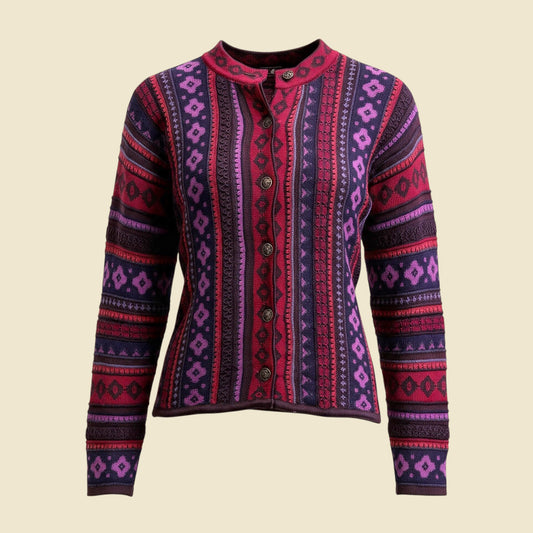 Cherry Lewis Maroon Multicolour Wool Cardigan - S
