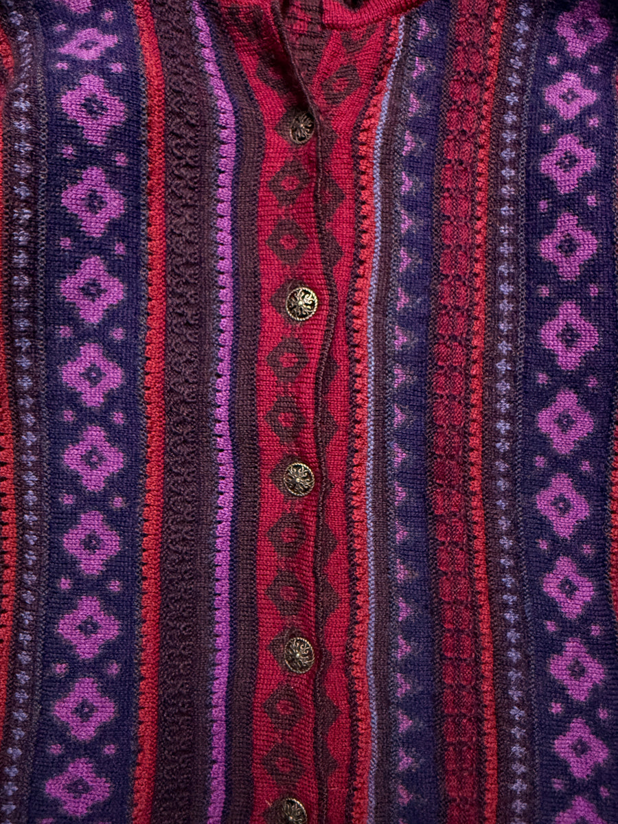 Cherry Lewis Maroon Multicolour Wool Cardigan - S