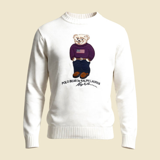 Polo Ralph Lauren White Bear Custom Fit Crewneck Sweater - L