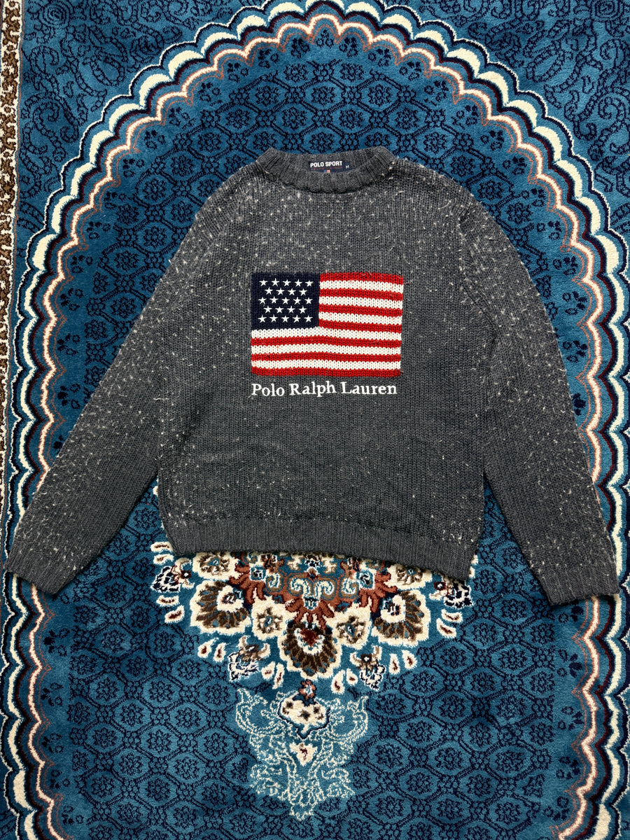 Polo Sports Grey Flag Pure Wool Crewneck Sweater - M