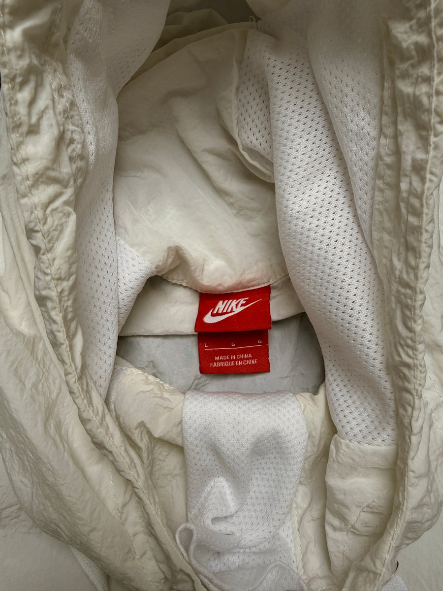 Nike White Hooded Parachute Pullover Jacket - L