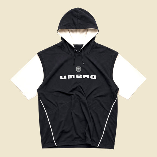 Umbro Black & White Half Sleeve Pullover Hooded Jacket Faded - XXL