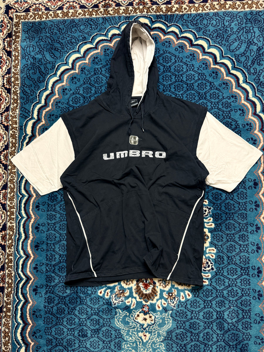 Umbro Black & White Half Sleeve Pullover Hooded Jacket Faded - XXL