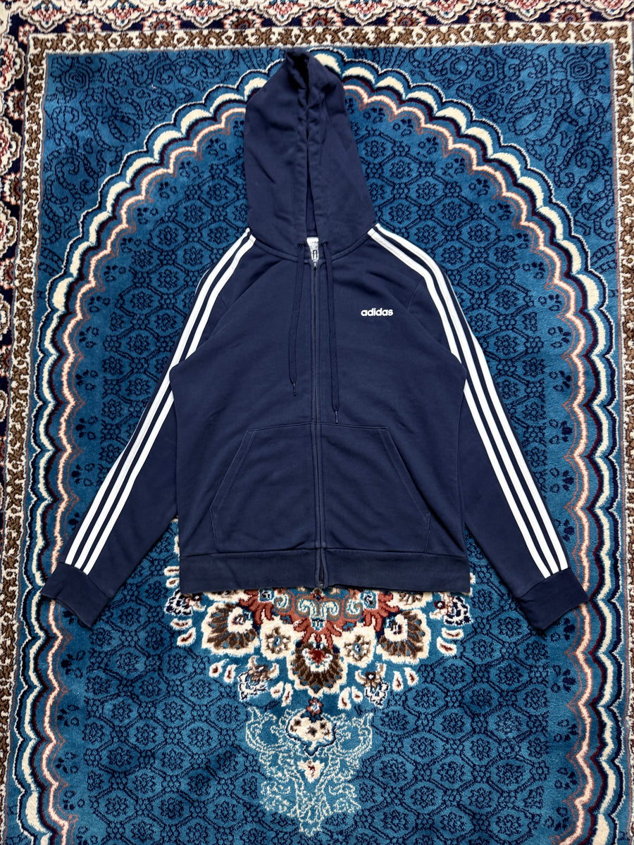 Adidas Navy Blue Faded Zipper Hooded Jacket - L