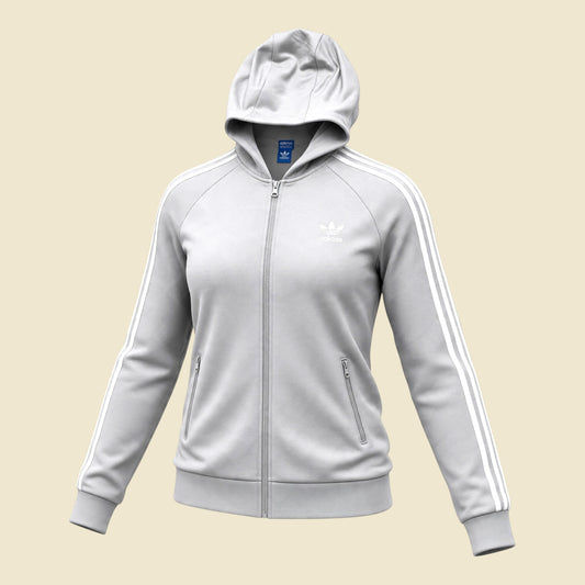 Adidas Grey Three Stripe Zipper Hoodie - XL