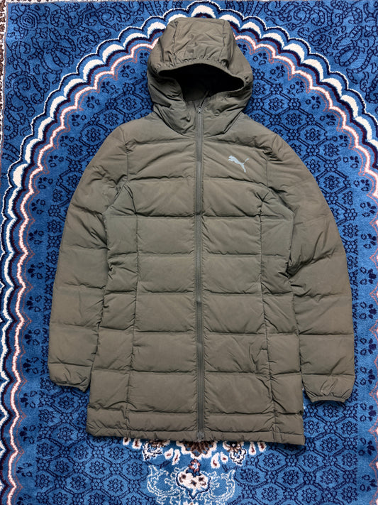 Puma Army Green Hooded Long Puffer Jacket - S