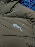 Puma Army Green Hooded Long Puffer Jacket - S