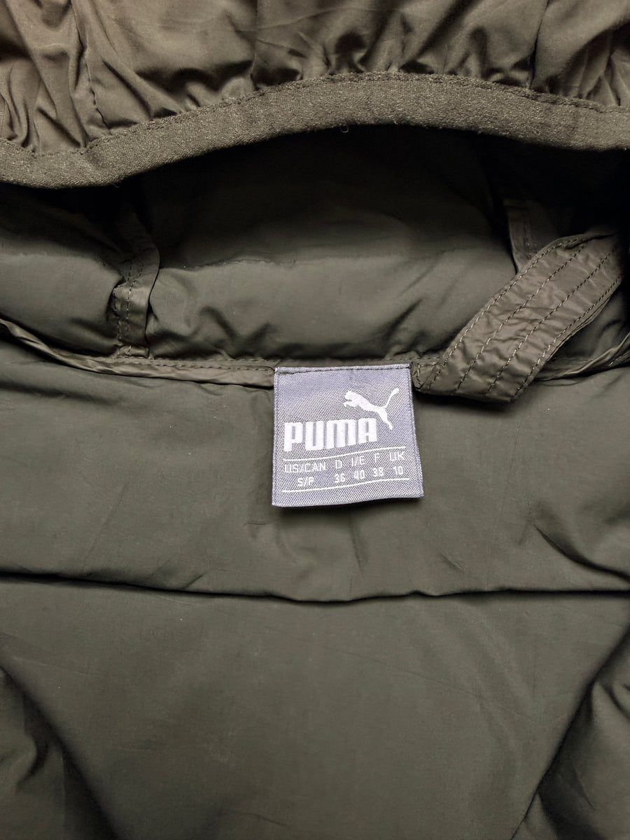 Puma Army Green Hooded Long Puffer Jacket - S