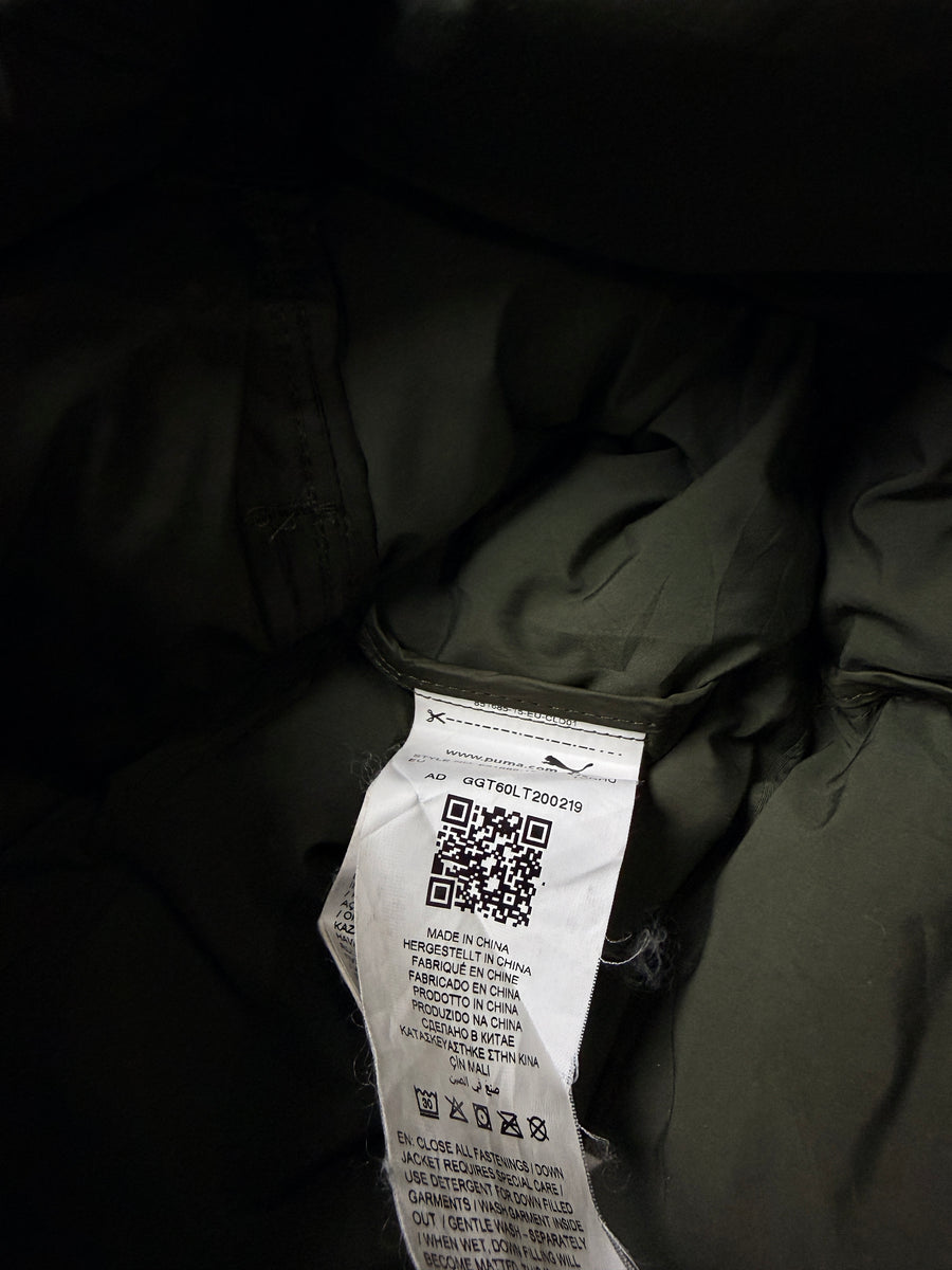 Puma Army Green Hooded Long Puffer Jacket - S