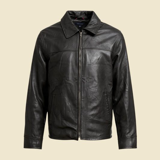 Tommy Hilfiger Black Pure Leather Jacket Distressed - L