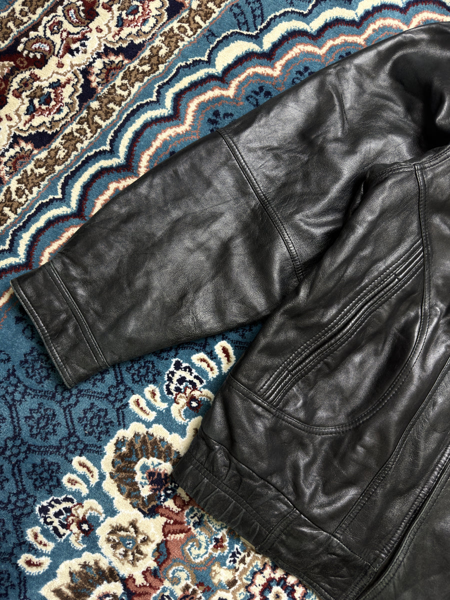 Plongé Black Vintage Leather Jacket - 3XL
