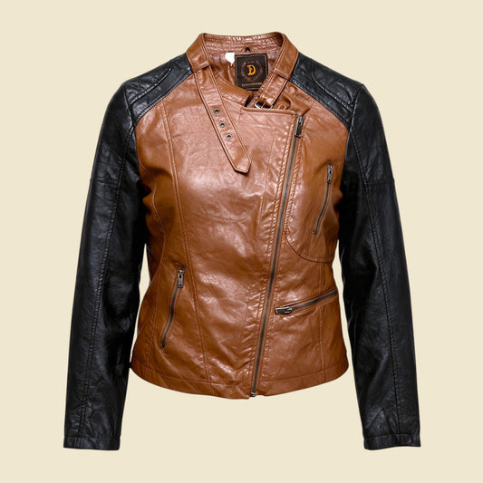 Dollhouse Brown & Black Faux Leather Biker Jacket - S/M