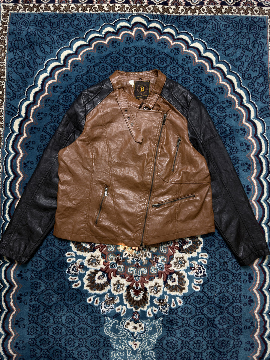 Dollhouse Brown & Black Faux Leather Biker Jacket - S/M