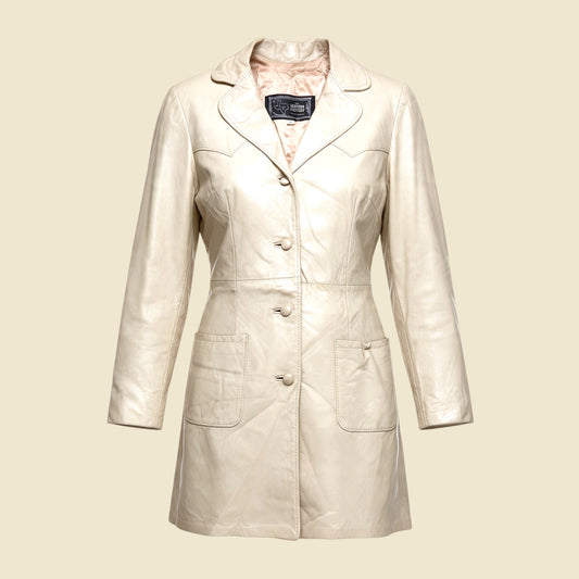 The Leather Factory Cream Leather Coat - M