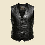 M. Serafino Black Leather Vest - 1XT