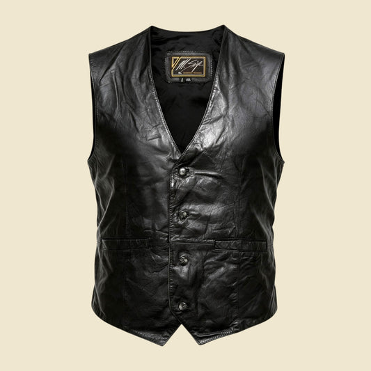 M. Serafino Black Leather Vest - 1XT