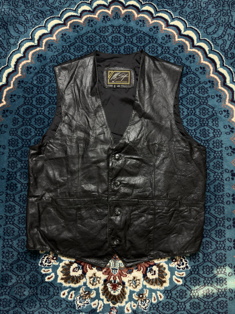 M. Serafino Black Leather Vest - 1XT