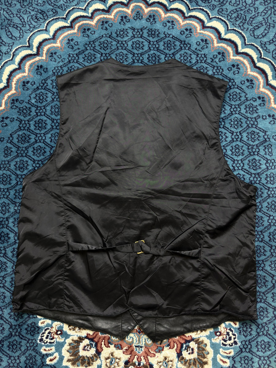 M. Serafino Black Leather Vest - 1XT