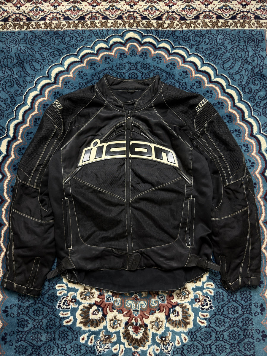 Icon Contra Black Biker Jacket - L