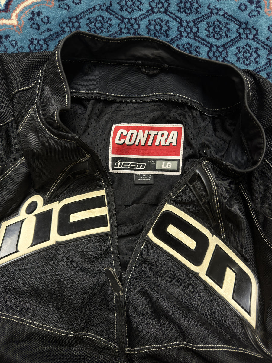 Icon Contra Black Biker Jacket - L