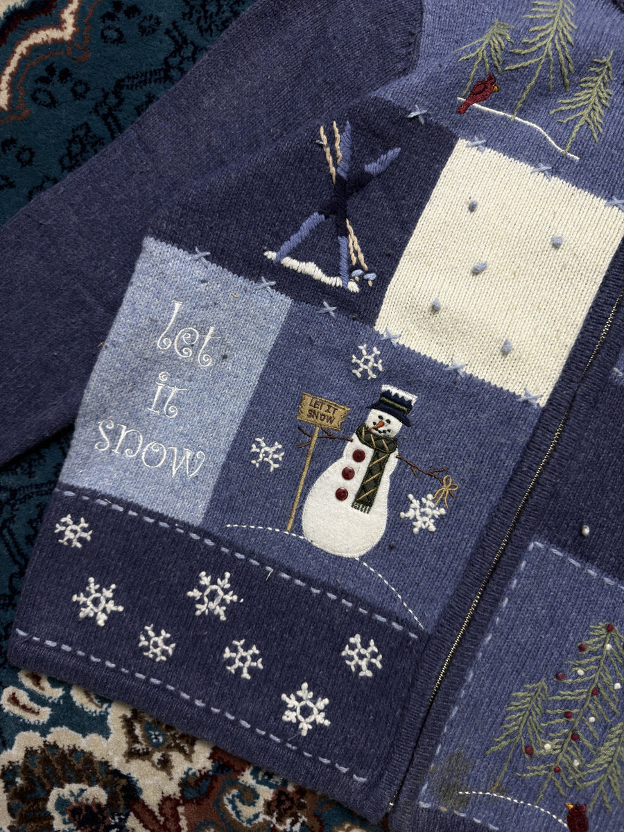 Croft & Barrow Blue Snowman Zipper Petite - M