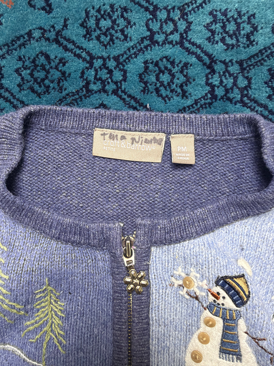 Croft & Barrow Blue Snowman Zipper Petite - M