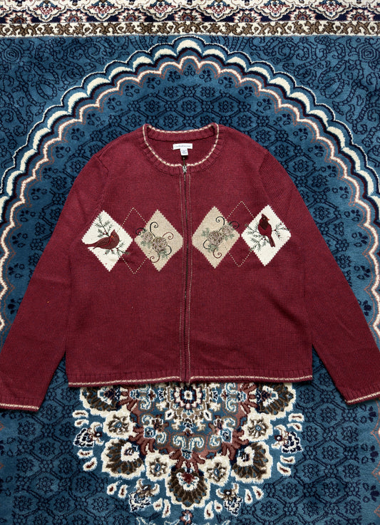 Croft & Barrow Maroon Patterned Zipper Petite - L