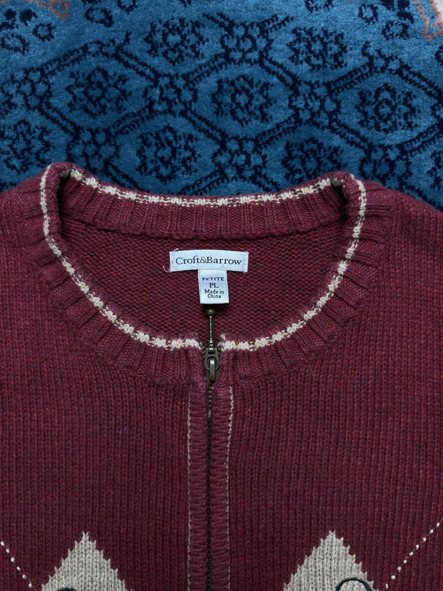 Croft & Barrow Maroon Patterned Zipper Petite - L