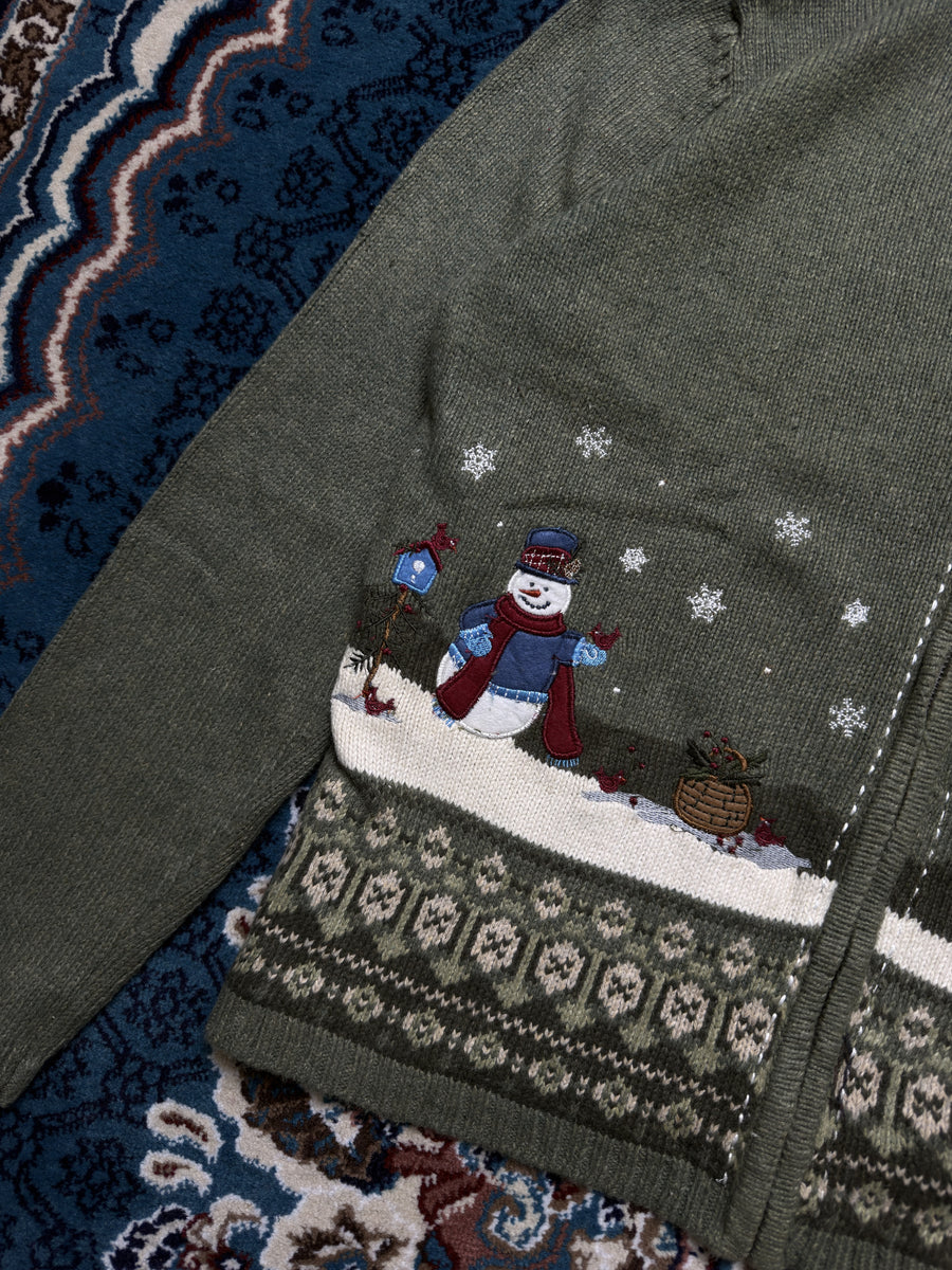 Croft & Barrow Green Snowman Zipper - M