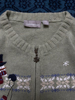 Croft & Barrow Light Green Snowman Zipper - L