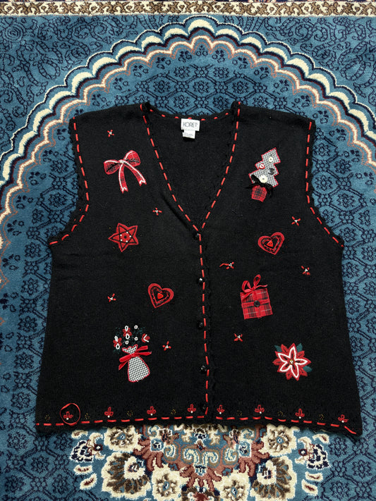 Koret Black & Red Christmas Sleeveless Cardigan - L/XL