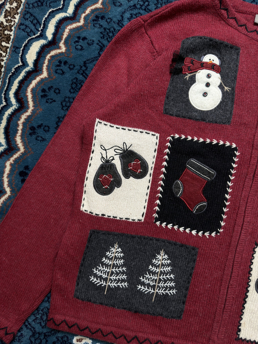 Croft & Barrow Maroon Snowman Zipper - L