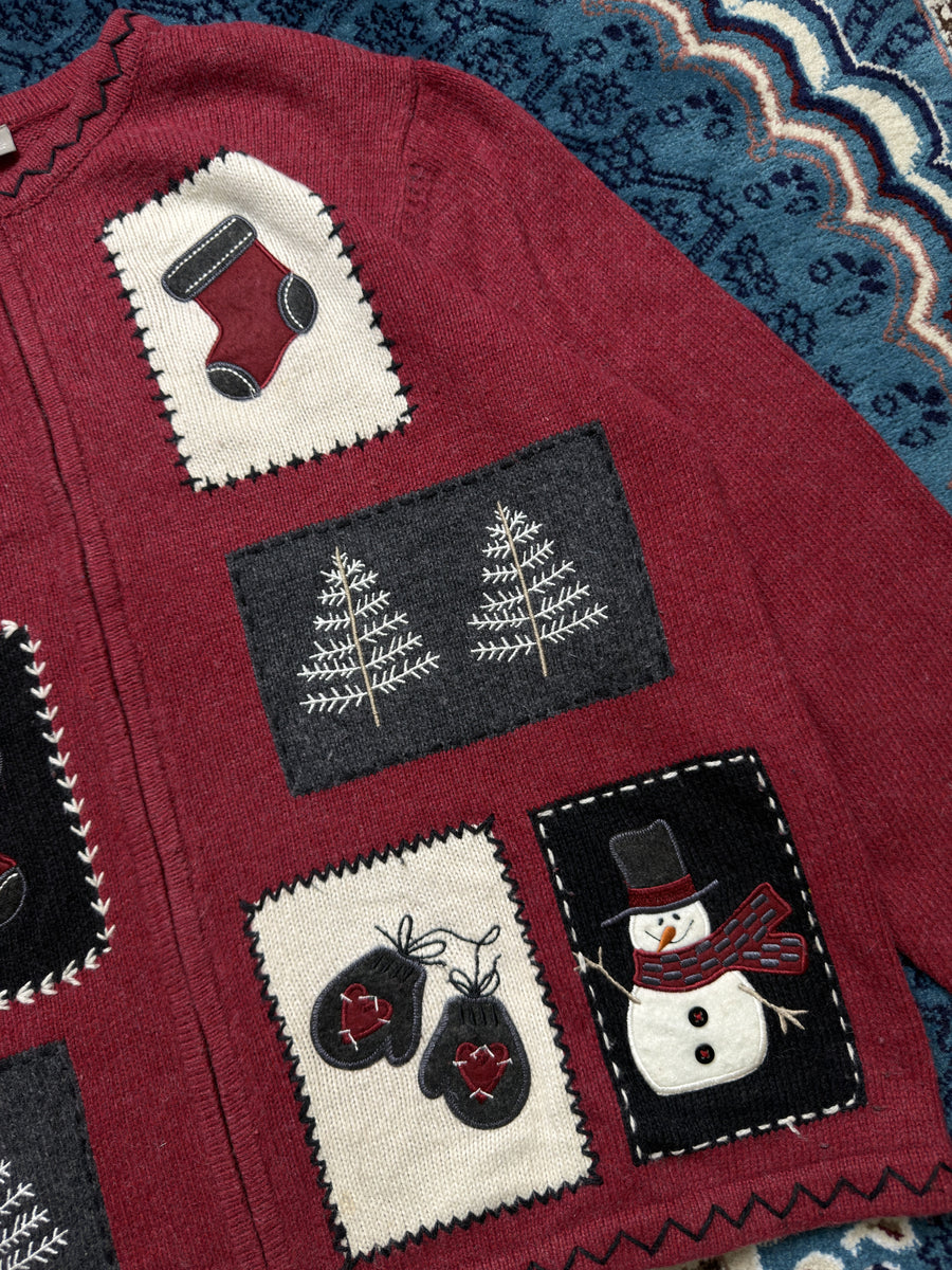 Croft & Barrow Maroon Snowman Zipper - L