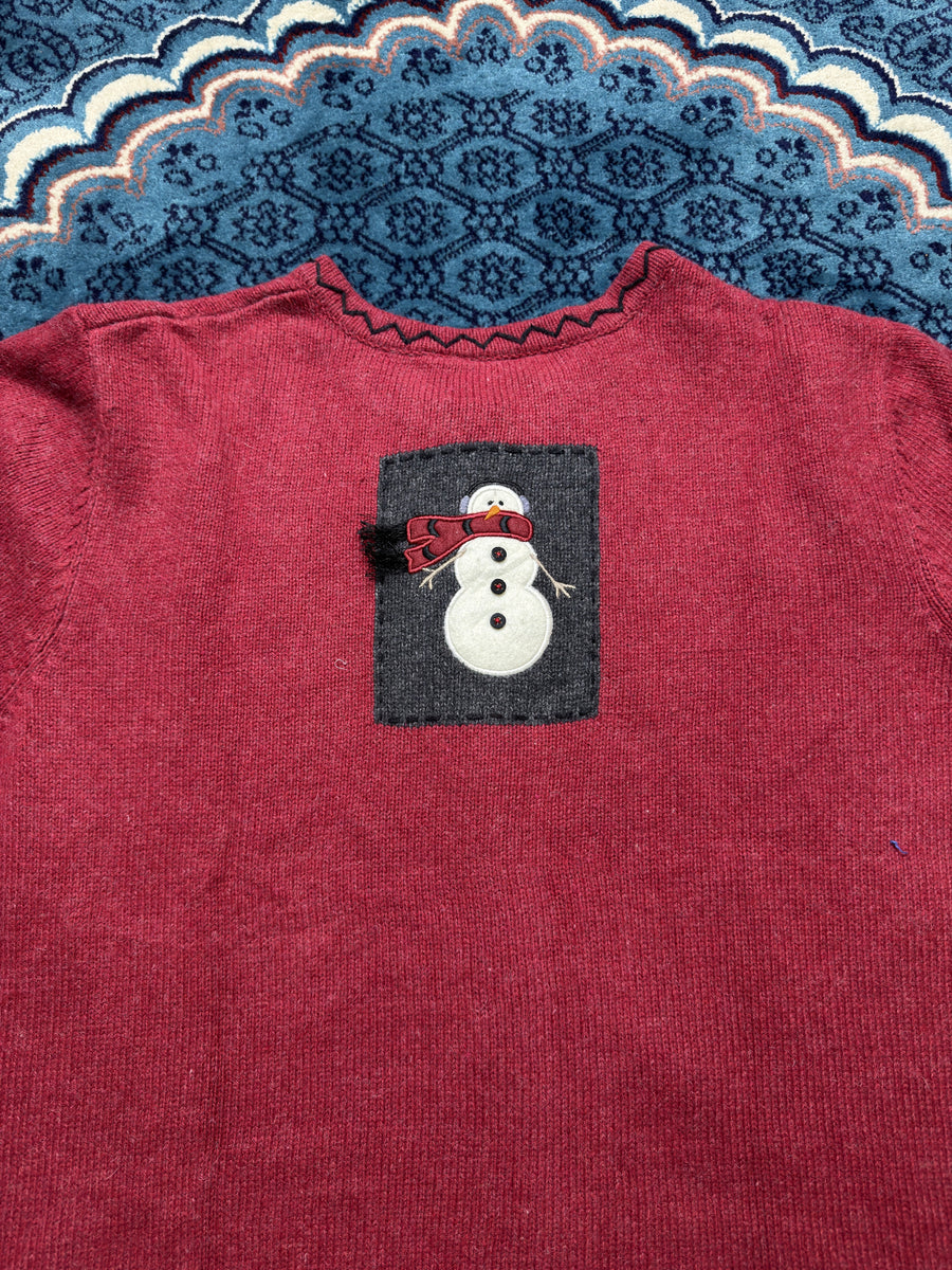 Croft & Barrow Maroon Snowman Zipper - L