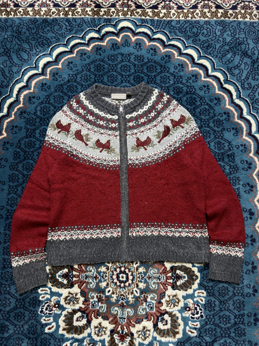 Croft & Barrow Grey & Red Patterned Zipper - M