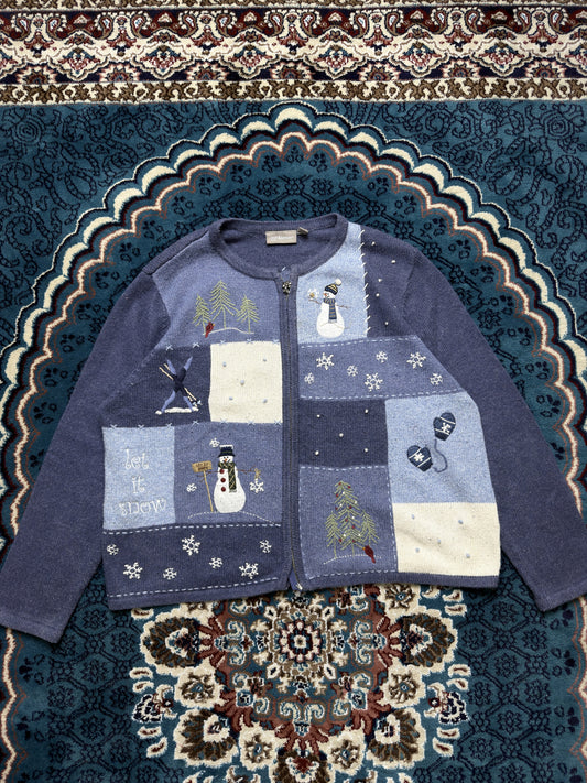 Croft & Barrow Blue Snowman Zipper Petite - XL