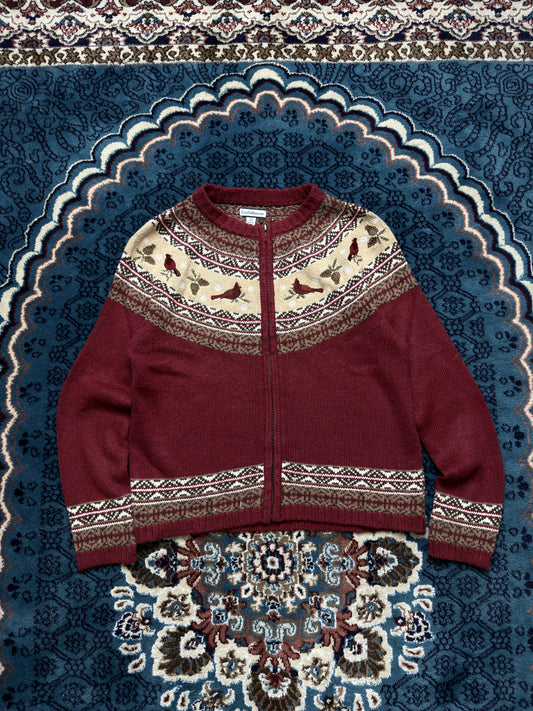 Croft & Barrow Maroon & Khaki Patterned Zipper Petite - M