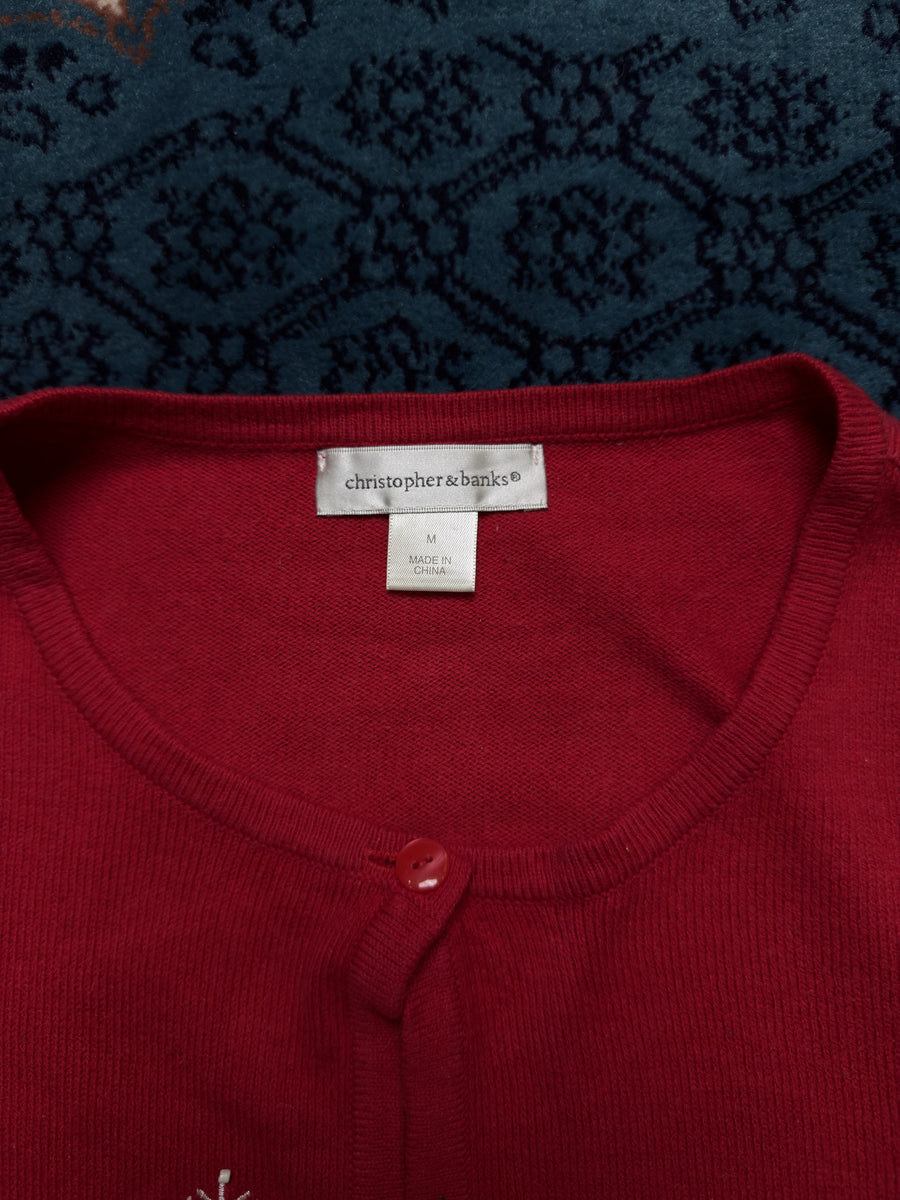 Christopher & Banks Red Christmas Cardigan - M